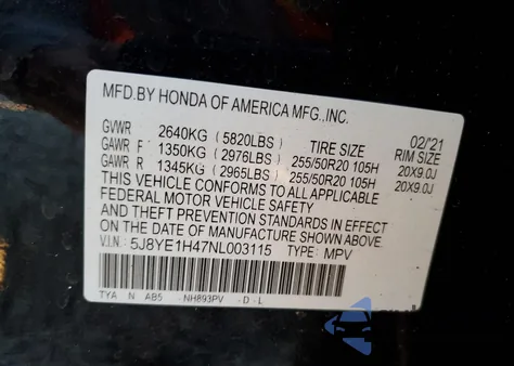 2022 Acura Mdx Technology z USA, uszkodzony, nr VIN 5J8YE1H47NL003115